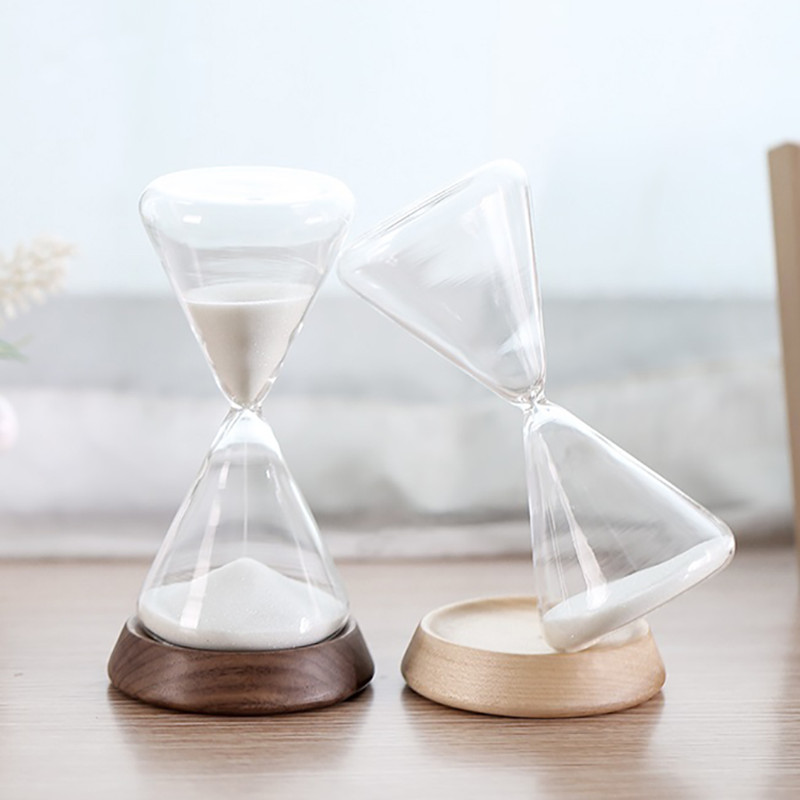 sand glass timer wood base
