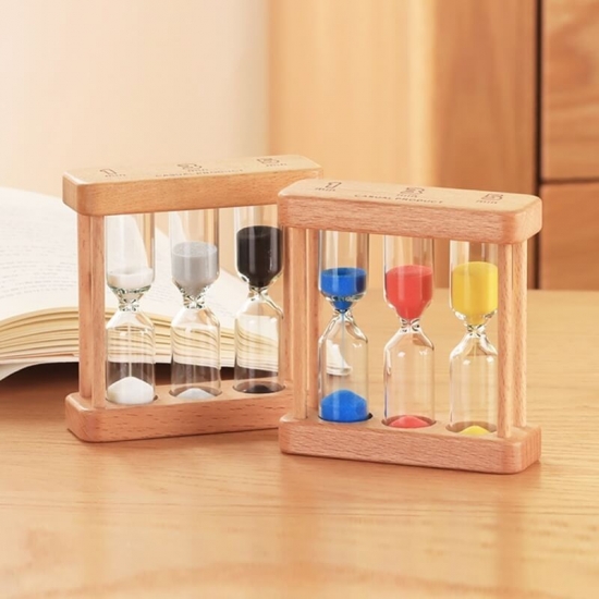 Wooden frame hourglass clock