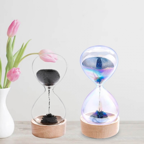 Wood base magnetic hourglass