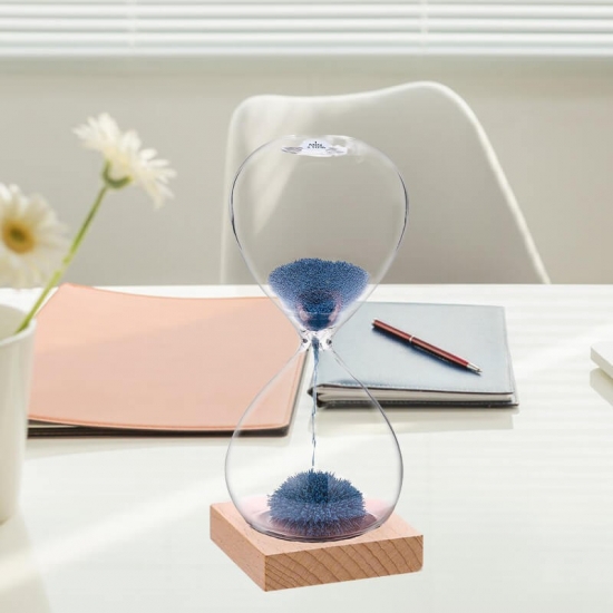 Wood base magnetic hourglass